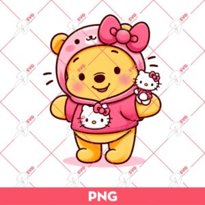 Winnie The Pooh Wearing Hello Kitty Outfits PNG, Hello Pooh Kitty PNG