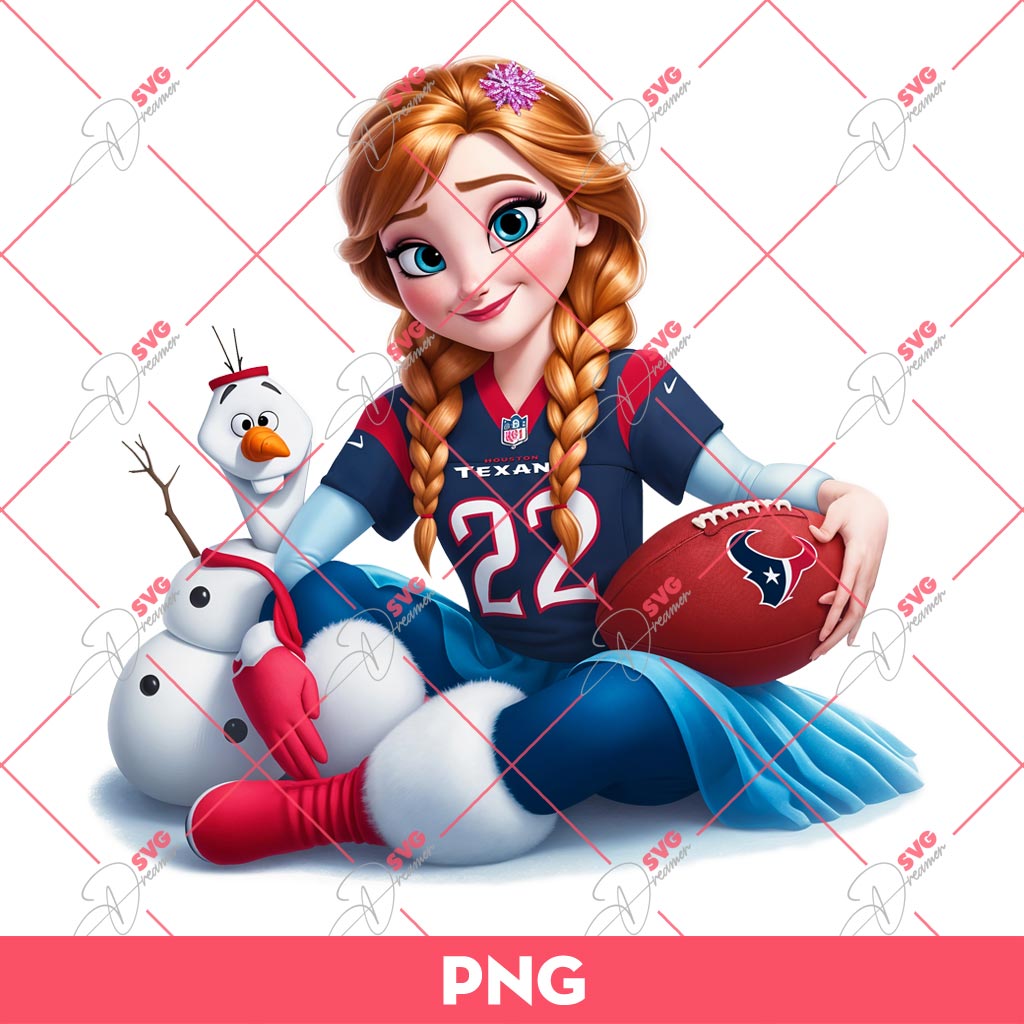 Bundle Disney Princess Houston Texans PNG, Cute Girls Houston Texans PNG Bundle 4 Anna Frozen Houston Texans PNG Disney Princess NFL Football PNG 1