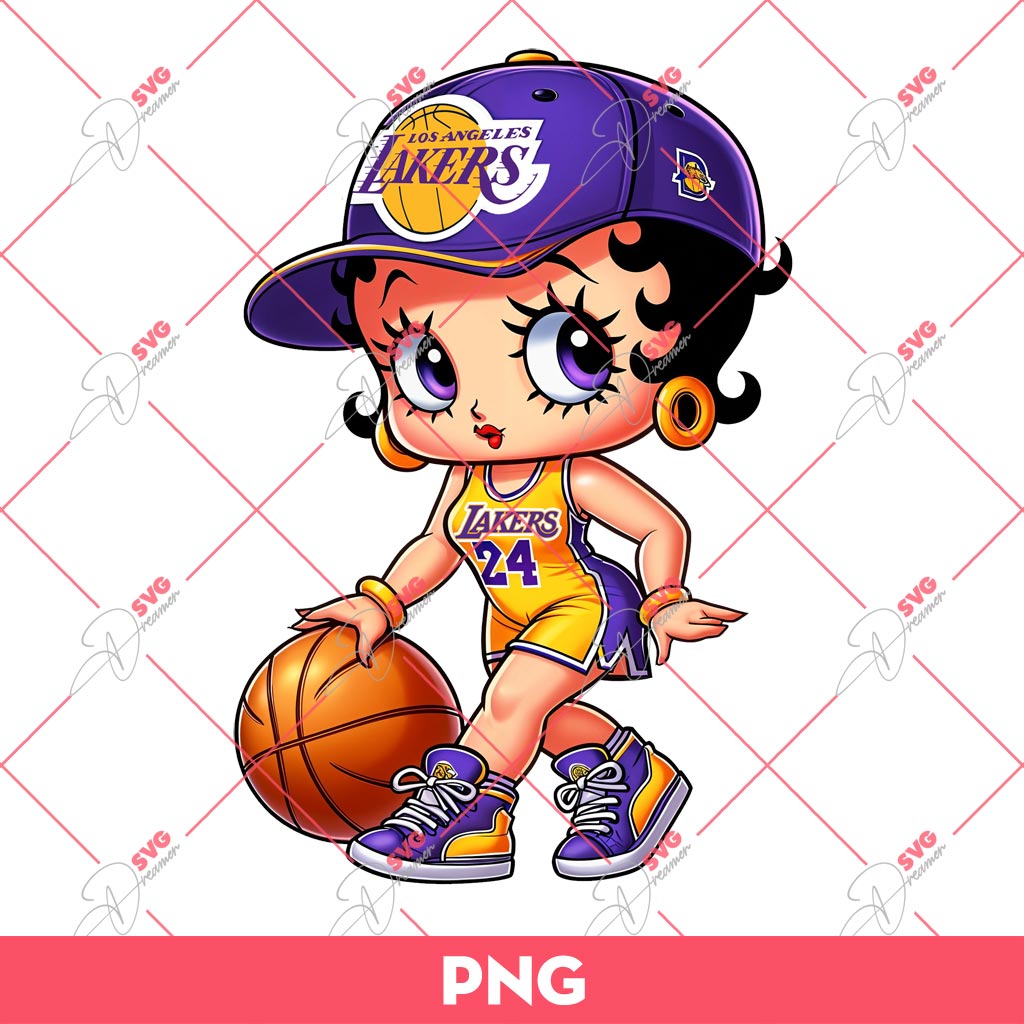 Bundle Cute Betty Boop PNG, Bundle Betty Boop Sport NBA MLB NFL (Over 50 Designs) 30 Betty Boop Los Angeles Lakers PNG, Cute Betty Boop Basketball PNG