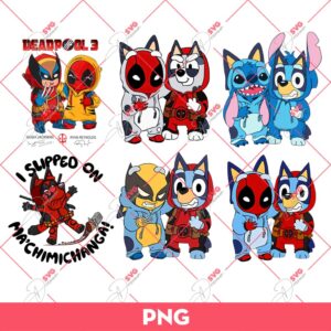 Bundle Bluey Stitch Deadpood Wolverine PNG, Bundle Deadpool Bluey Wolverine PNG