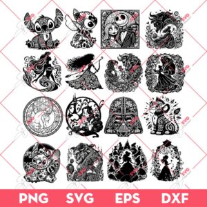 Bundle Cartoon Mandala SVG PNG, Enchanted Rose Cartoon SVG Bundle