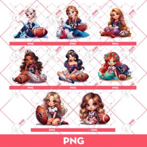 Bundle Disney Princess Houston Texans PNG, Cute Girls Houston Texans PNG Bundle