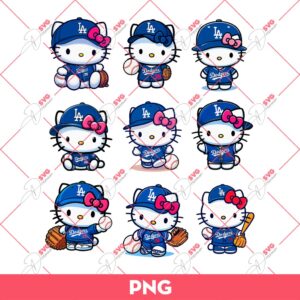 Bundle Hello Kitty LA Dodgers PNG, Hello Kitty Los Angeles Dodgers Baseball PNG Bundle