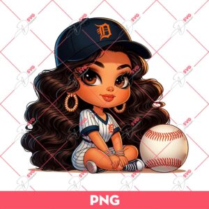 Chicana Girl Detroit Tigers PNG, Cute Latina Girl Baseball PNG
