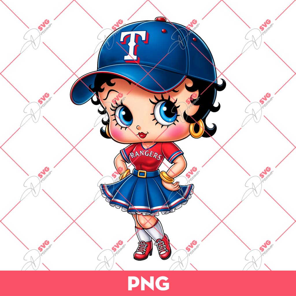 Bundle Cute Betty Boop PNG, Bundle Betty Boop Sport NBA MLB NFL (Over 50 Designs) 38 Cute Betty Boop Texas Rangers PNG, Betty Boop Baseball PNG