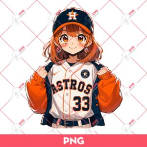 Cute Cartoon Girl Fan Houston Astros Baseball PNG, Cute Girl Houston Astros PNG