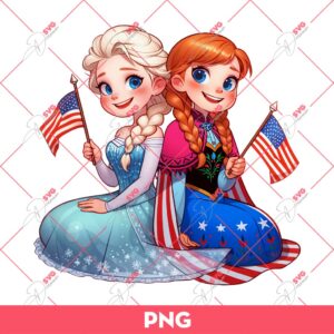 Elsa And Anna Happy 04th Of July PNG, Disney Princess Independence Day PNG