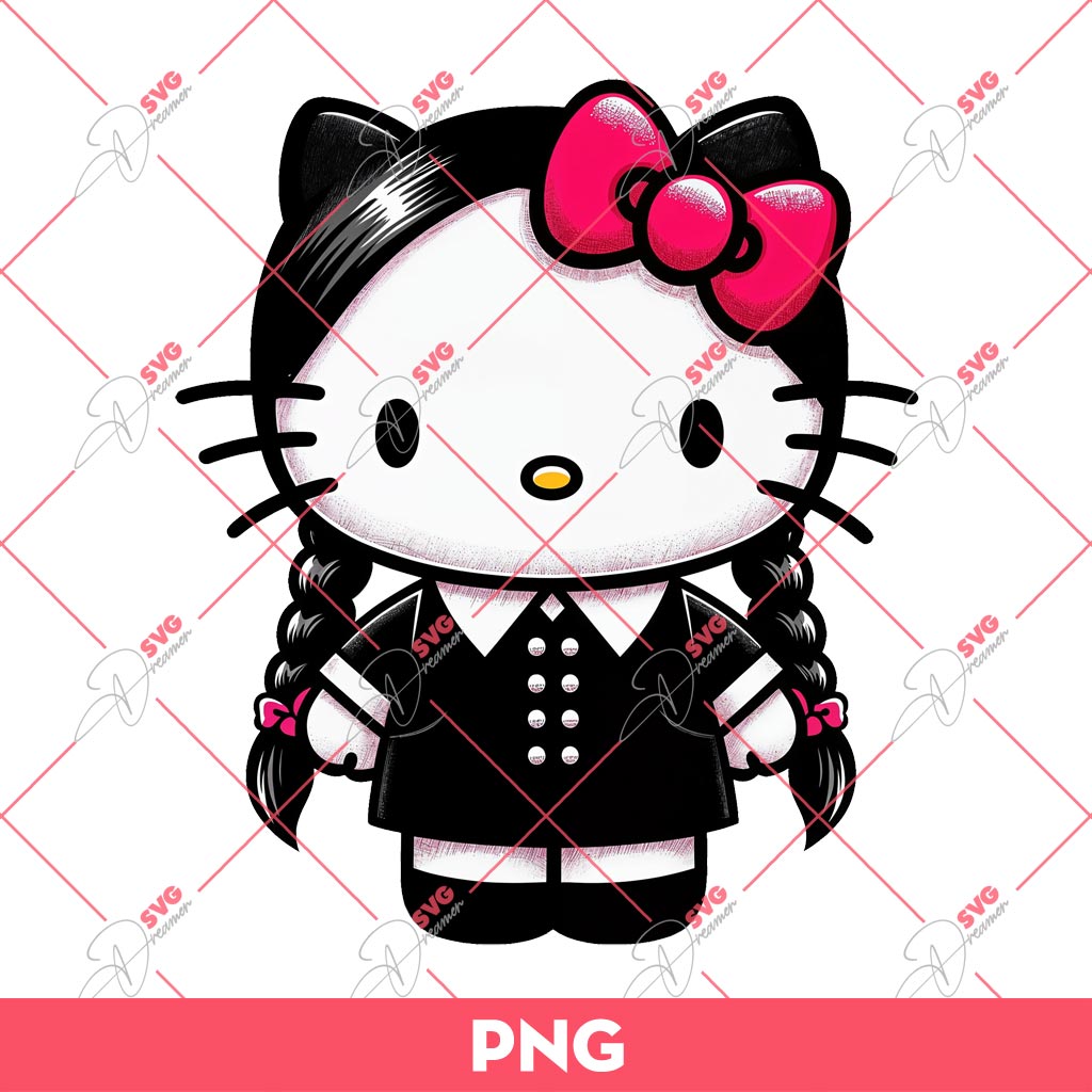 Hello Kitty Wednesday Addams PNG, Wednesday Kitty PNG 2 Hello Kitty Wednesday Addams PNG, Wednesday Kitty PNG