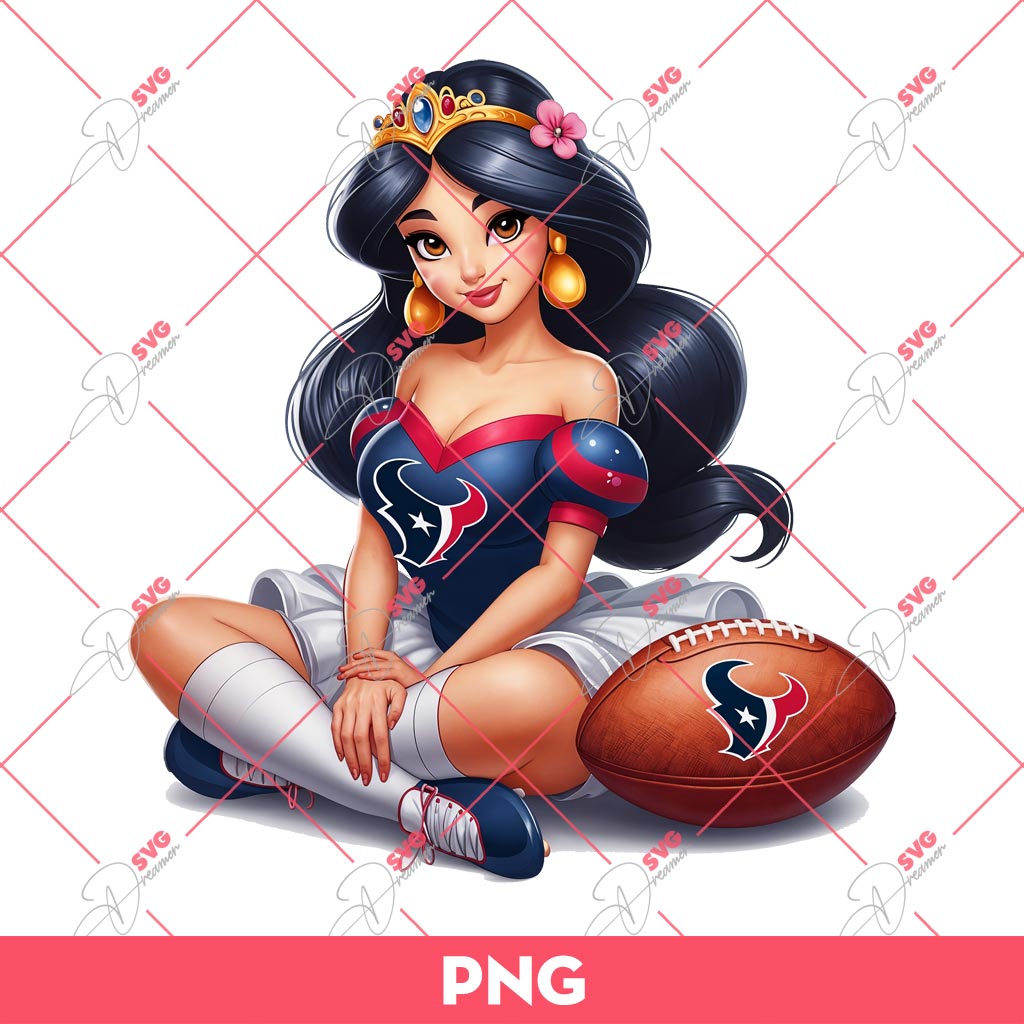 Bundle Disney Princess Houston Texans PNG, Cute Girls Houston Texans PNG Bundle 7 Jasmine Princess Houston Texans PNG Disney Princess Football PNG 1
