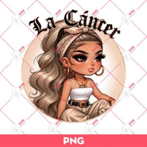La Cancer Chicana Girl PNG, Cute Latina Girl PNG, Zodiac Signs Girl PNG