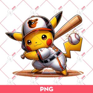 Pikachu Baltimore Orioles PNG, Pikachu Player Baseball PNG