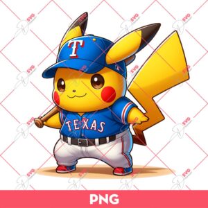 Pikachu Texas Rangers Baseball PNG, Pokemon Pikachu Rangers Player MLB PNG