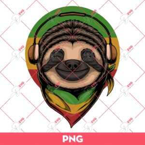 Sloth Rasta A Wearing Headphones PNG, Funny Sloth PNG, Funny Animals PNG