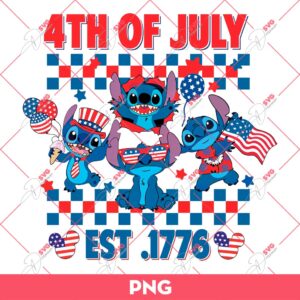 Stitch 04th Of July Est 1776 PNG, Stitch Independence Day PNG, Stitch American PNG