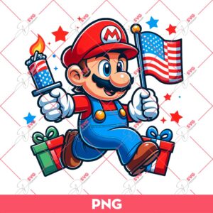 Super Mario Celebrating Independence Day PNG, Mario 04th Of July PNG