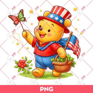 Winnie The Pooh Celebrating Independence Day PNG, Pooh 04th Of July PNG
