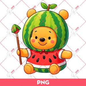 Winnie The Pooh Water Melon PNG, Cute Pooh Bear Wearing Watermelon Outfits PNG