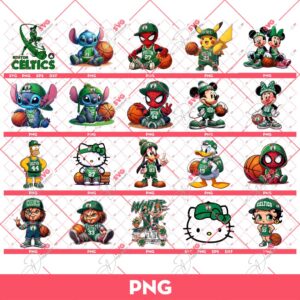 Bundle Boston Celtics PNG, Cartoon Characters NBA Celtics Basketball PNG Bundle
