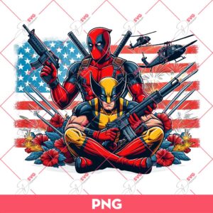 Deadpool And Wolverine America Flag PNG, Deadpool Wolverine 04th Of July PNG, Superhero Independence Day PNG