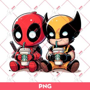 Deadpool And Wolverine Drink Starbucks Coffee PNG, Wolverine And Deadpool Coffee PNG
