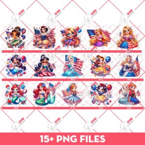 Disney Princess Independence Day PNG Bundle, Princess 04th Of July PNG Bundle