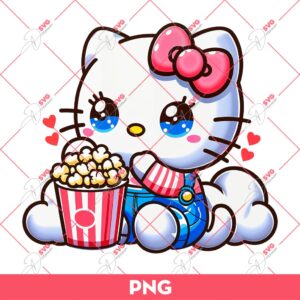 Hello Kitty Eating Popcorn PNG, Cute Kitty And Popcorn PNG