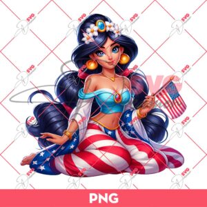 Jasmine Disney Princess Independence Day PNG, Jasmine 04th Of July PNG