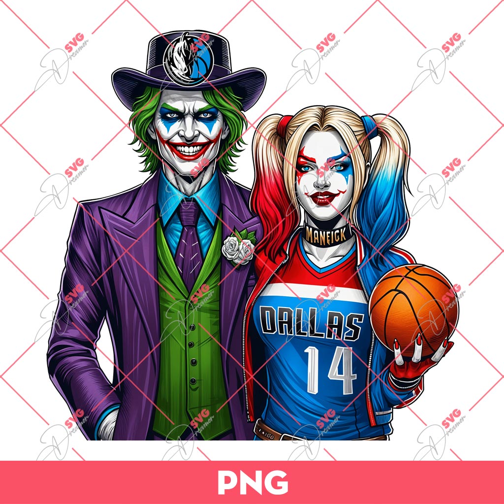 Bundle Dallas Mavericks PNG, Cartoon Characters NBA Mavericks Basketball PNG Bundle 7 Joker And Harley Quinn Dallas Mavericks PNG, Horror Couple NBA Basketball PNG