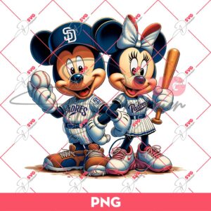 Minnie Mickey Padres Baseball PNG, Disney Mouse Friends MLB San Diego Padres PNG