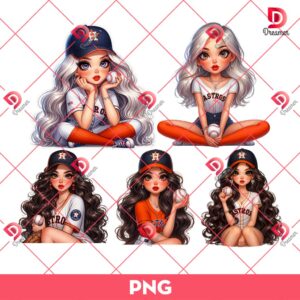 Bundle Cute Cartoon Girl MLB Astros PNG, Houston Astros Baseball Girl PNG Bundle