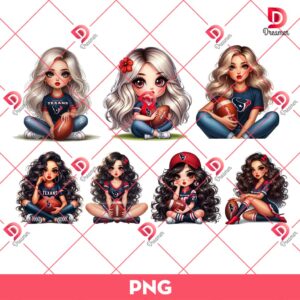 Bundle Cute Cartoon Girl NFL Texans PNG, Houston Texans Football Girl PNG Bundle