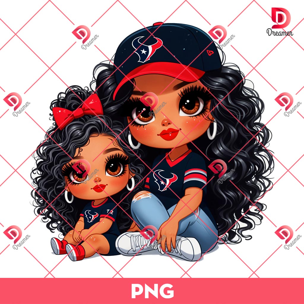 Bundle Cartoon Girl Houston Astros Texans PNG, Cute Chicana Girl Sport PNG 14 Chicana Mom And Daughter Texans PNG, Mama And Daughter NFL Football PNG