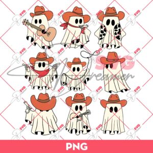 Cowboy Ghost Collage PNG, Halloween Cowboy Boo PNG