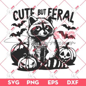 Cute But Feral SVG, Cute Raccoon Halloween SVG, Raccoon And Pumpkin SVG