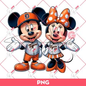 Detroit Tigers Mickey And Minnie PNG, Disney Mickey Minnie Tigers MLB Baseball PNG