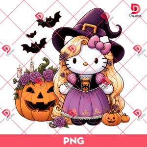 Hello Kitty Rapunzel Halloween PNG, Rapunzel Hello Kitty Witches PNG