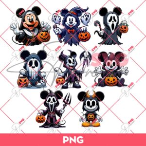 Mickey Mouse Halloween PNG Bundle, Mickey Costume Horror Characters Halloween PNG Bundle