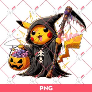 Pikachu Grim Reaper Halloween PNG, Pokemon Pikachu Death Halloween PNG