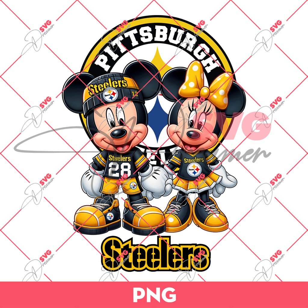 Bundle Pittsburgh Steelers NFL PNG, Football Steelers Cartoon Characters Bundle PNG 41 Pittsburgh Steelers NFL Mickey And Minnie PNG, Disney Football PNG