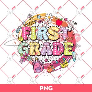 Retro First Grade PNG, Back To School PNG, First Day Of School PNG