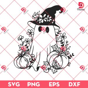 Spooky Ghost Halloween SVG, Ghost And Pumpkins SVG, Cute Flower Ghost SVG PNG