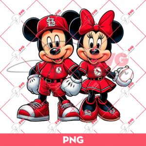 St Louis Cardinals Mickey And Minnie PNG, Disney Mickey Minnie MLB Baseball PNG