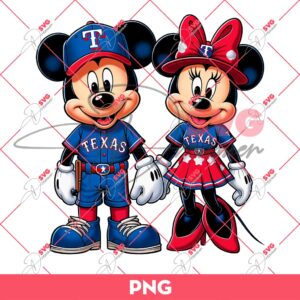 Texas Rangers Mickey And Minnie PNG, Disney Mickey Minnie Rangers MLB Baseball PNG