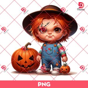 Baby Chucky Halloween PNG, Chucky And Pumpkin PNG, Horror Character Halloween PNG