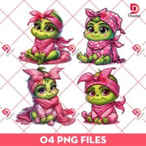 Baby Grinch PNG, Cute Grinch Pink Outfits PNG