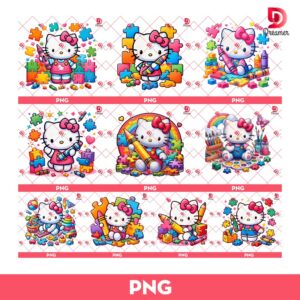 Bundle Autism Hello Kitty PNG, Hello Kitty Puzzle Autism PNG Bundle