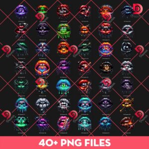 Bundle Halloween Lips PNG, 3D Lips Halloween PNG Bundle