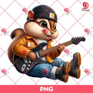 Chipmunk Playing Guitar PNG, Chipmunk Wearing A Carhartt Outfits PNG