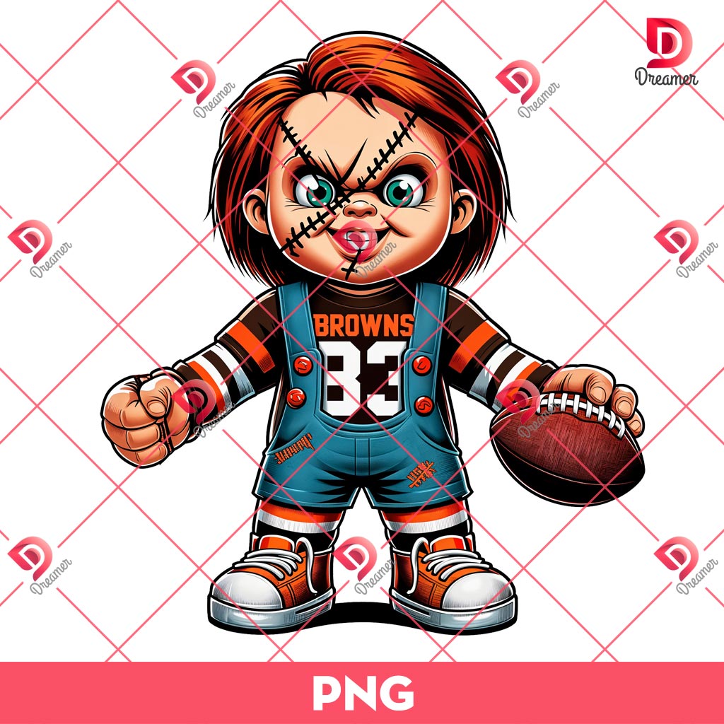 Bundle Cleveland Browns NFL PNG, Football Browns Cartoon Characters Bundle PNG 23 Cleveland Browns NFL Chucky Player PNG, Horror Character Football PNG