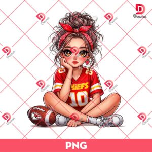 Cute Cartoon Girl Kansas City Chiefs PNG, Cute Girl Football PNG
